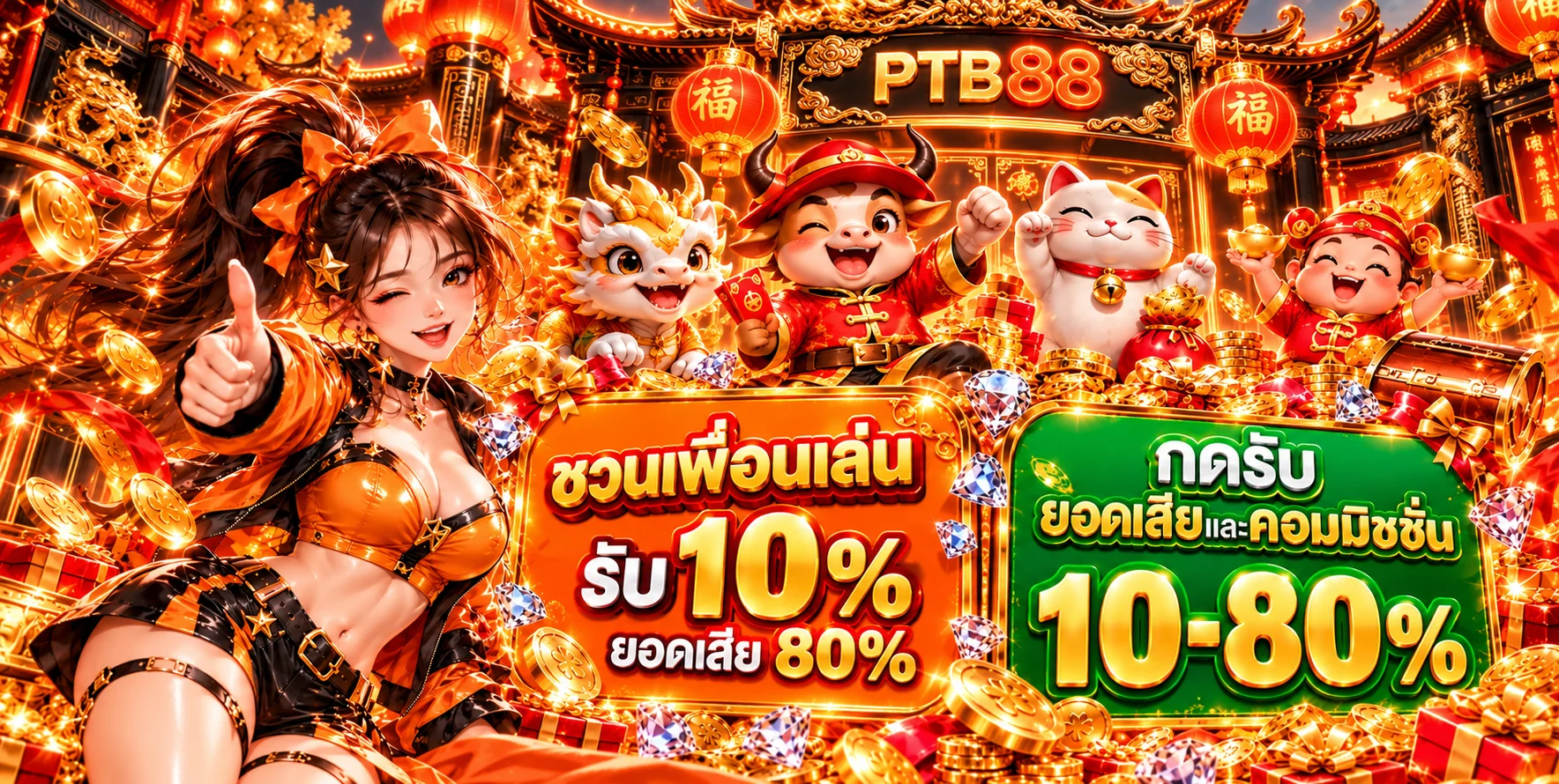 เกมและสิทธิ์ PTB88 สล็อตในธีมเทศกาลสีส้มดำ